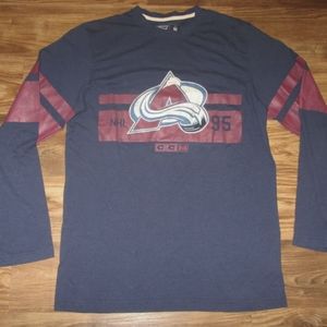 NHL Colorado Avalanche Mens Distressed Long-Sleeve Shirt, CCM, Blue, Size M EUC